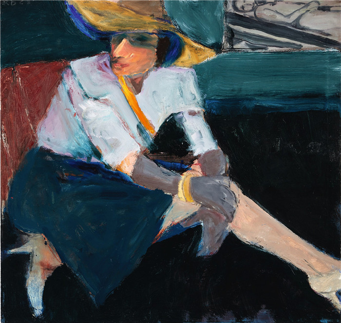 理查德·迪本科恩(Richard Diebenkorn)高清作品-戴帽子和手套的女人 1963