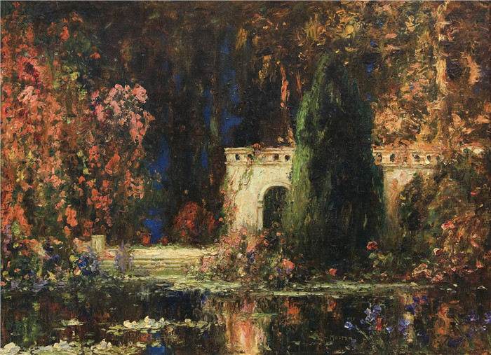 托马斯·埃德温·莫斯汀（Thomas Edwin Mostyn）作品-喷泉花园