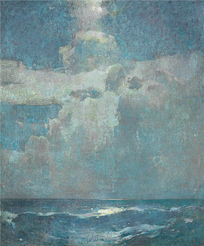 埃米尔·卡尔森（Emil Carlsen）高清作品-月光 Moonlight, 1928年