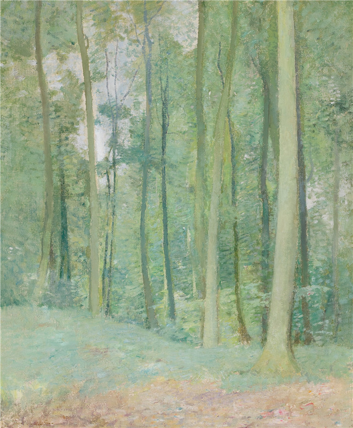 埃米尔·卡尔森（Emil Carlsen）高清作品-树木Wooded Landscape, 1911