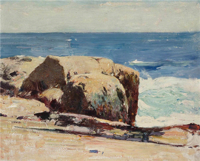 埃米尔·卡尔森（Emil Carlsen）高清作品-岩石海岸Rocky Shore, 1909