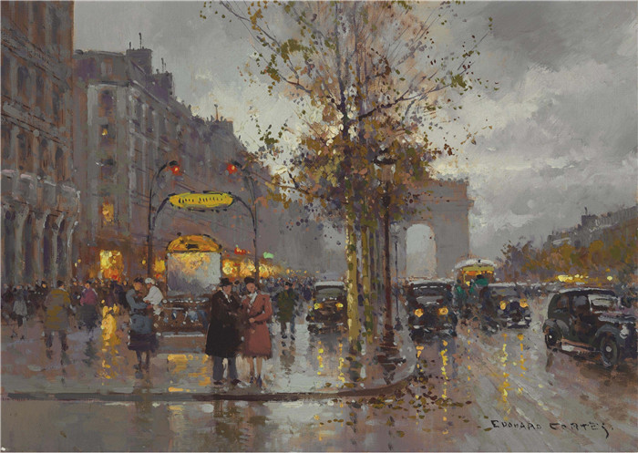 科尔特斯 (edouard leon cortes)作品-香榭丽舍大街Елисейские поля (33 x 45.7 см) 