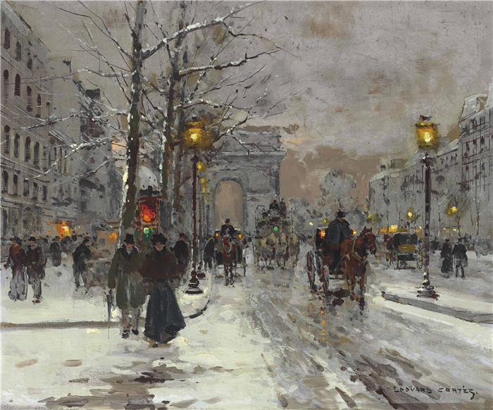 科尔特斯 (edouard leon cortes)作品-香榭丽舍大街冬季