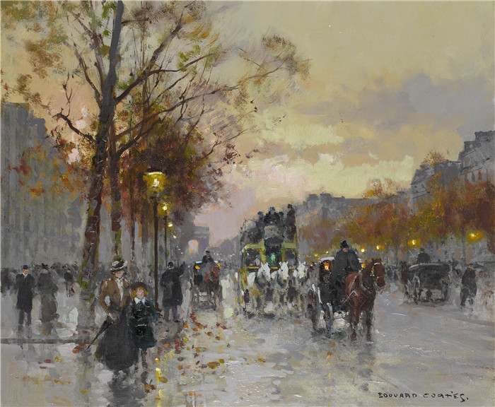 科尔特斯 (edouard leon cortes)作品-香榭丽舍大街Елисейские поля (46 x 55 см) 