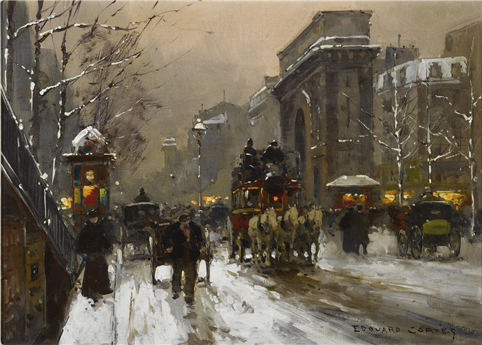 科尔特斯 (edouard leon cortes)作品-雪下圣马丁门Ворота Сен-Мартен под снегом (33 х 45.7 см)