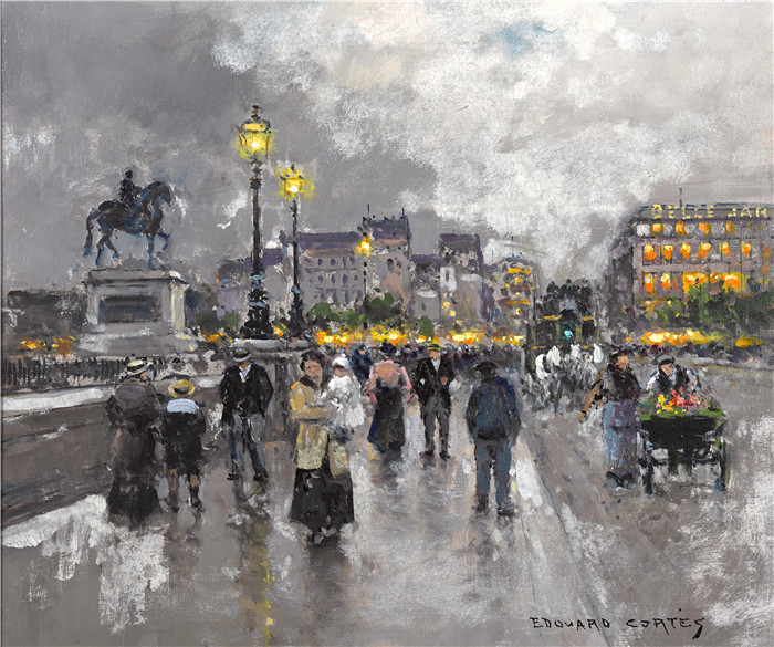 科尔特斯 (edouard leon cortes)作品-新桥Пон-Нёф (Новый мост) (45.7 x 54.6 см) 