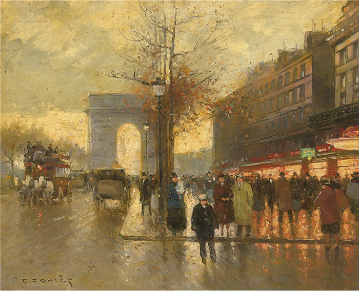 科尔特斯 (edouard leon cortes)作品-雨天凯旋门Триумфальная арка в дождливый день (50 x 61 см) 