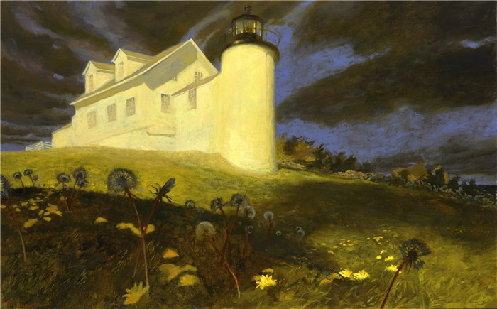 杰米‧怀斯(Jamie Wyeth)油画作品-灯塔蒲公英 Lighthouse Dandelions