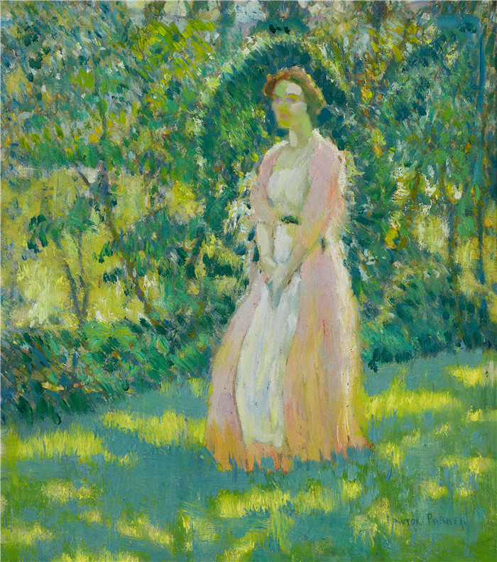 劳顿·塞拉斯·帕克（Lawton Parker）高清作品-花园里的女人Lady in a Garden