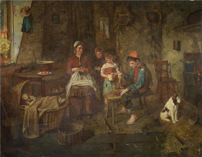 爱德华·查尔斯·巴恩斯（Edward Charles Barnes）油画-天伦之乐 domestic bliss