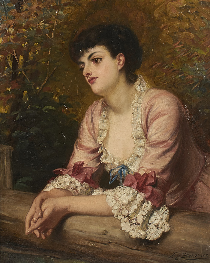 爱德华·查尔斯·巴恩斯（Edward Charles Barnes）油画-年轻女子 Ung kvinna, 52x42