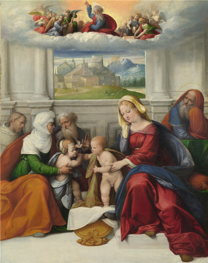 本韦努托·提西（Benvenuto Tisi）高清作品-圣家与圣徒The Holy Family with Saints