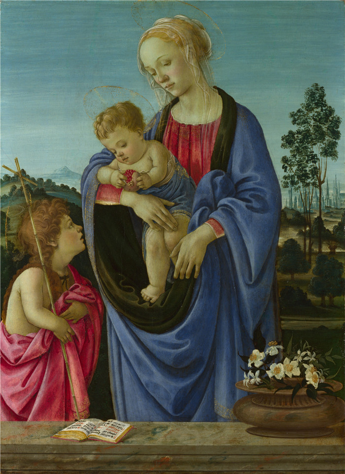 《圣母与圣约翰》菲利皮诺·利皮（Filippino Lippi）作品-The Virgin and Child with Saint John
