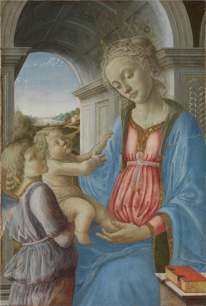 《圣母与天使之子》菲利皮诺·利皮（Filippino Lippi）作品-Imitator of Fra The Virgin and Child with an Angel