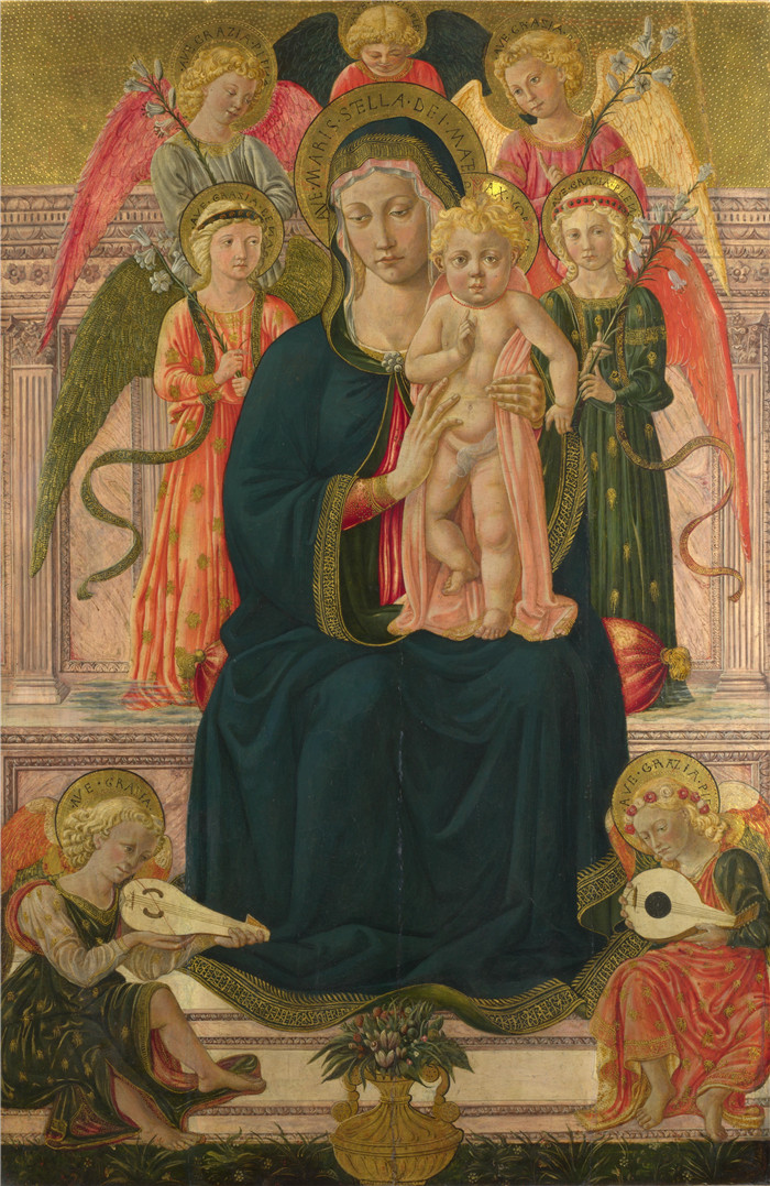 《圣母和孩子与天使坐在一起》贝诺佐·戈佐利（Benozzo Gozzoli）作品-The Virgin and Child Enthroned with Angels