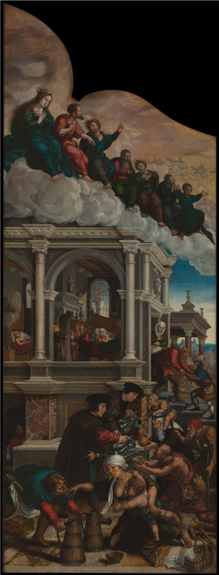 伯纳德·范·奥利（Bernard van Orley）-慈悲的三项行动：让渴的人喝水、探望病人和庇护陌生人