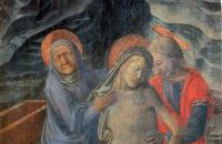 菲利波·里皮（Filippo Lippi ，1406-1469，意大利画家）作品-玛丽和福音传教士圣约翰支持死去的基督