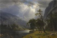 阿尔伯特·<font color='red'>比尔施塔特</font>（Albert Bierstadt）-优胜美地斯塔尔金山， 1866年油画