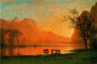 阿尔伯特·<font color='red'>比尔施塔特</font>（Albert Bierstadt）-优胜美地的日落 约。1863年油画高清