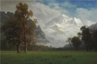 阿尔伯特·<font color='red'>比尔施塔特</font>（Albert Bierstadt）高清油画-雪山草地