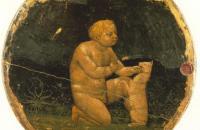 马萨乔（Masaccio，意大利，1401-1428）作品-Putto 和一只小狗 - 柏林 Tondo 的背面