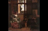 前1000幅世界名画-《读信的女人》 Pieter De Hooch - 布面油画 - 55 x 55 cm