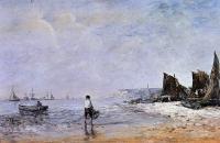 尤金·布丁（Eugene Boudin）-渔夫，退潮了 油画作品