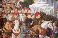 贝诺佐·戈佐利（Benozzo Gozzoli，1421-1497，意大利）作品-法师巴尔萨泽的游行（详细）1