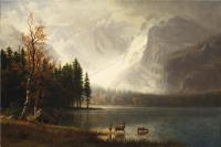 阿尔伯特·<font color='red'>比尔施塔特</font>（Albert Bierstadt）高清油画-河边的羊